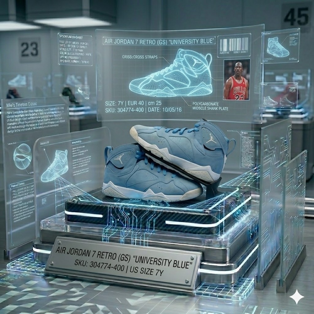 Jordan 7 Retro Pantone‎ University Blue 304774-400 7Y 8.5W